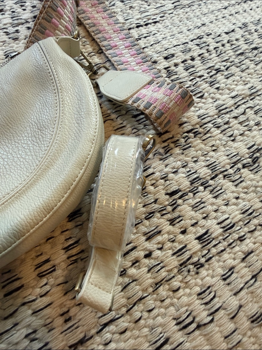 Urban outfitters Neutral Cream Half-Moon Crossbody Bag with Pink-Accented Strap - Picture 3 of 3
